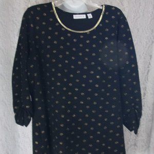 Susan Graver Knit Black and Gold Sparkle Top Blouse NWOT